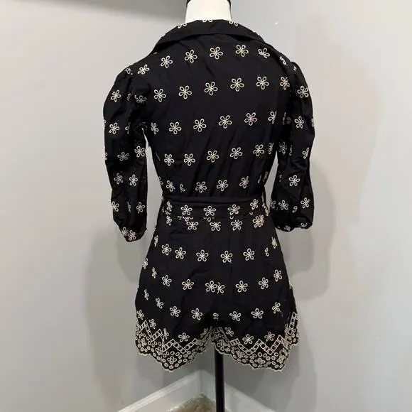 Venus Women's Size 6 Floral Embroidered Eyelet Wrap Tie Romper 100% Cotton Boho - Picture 2 of 9